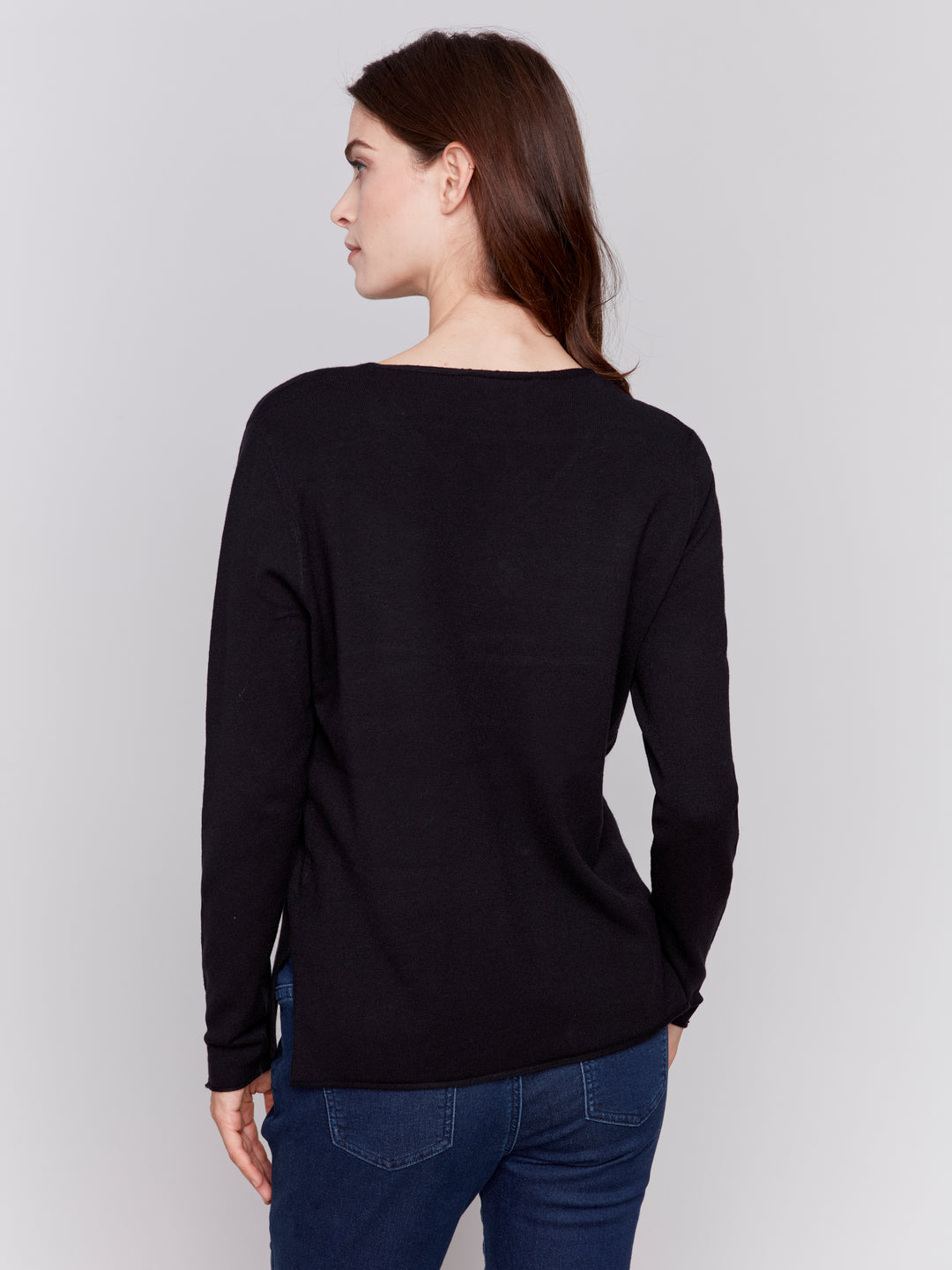 Charlie B Solid Basic Sweater in Black