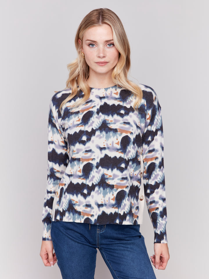 Charlie B Tie Dye Side Button Sweater