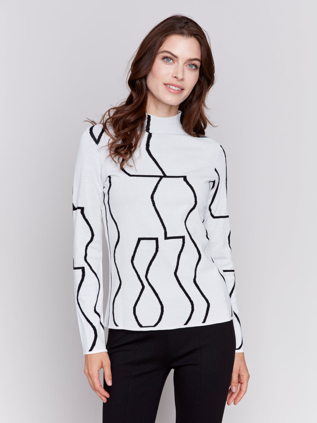 Charlie B Gusty Mock Neck Sweater In Cream Black