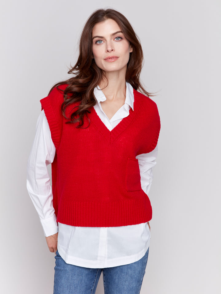 Charlie B Cashmere Touch Sweater Vest in Cranberry