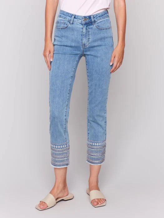 Charlie B Embroidery Cuff Denim Jean