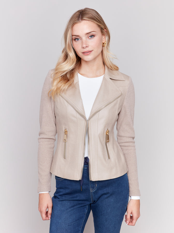 Charlie B Vintage Moto Jacket in Almond