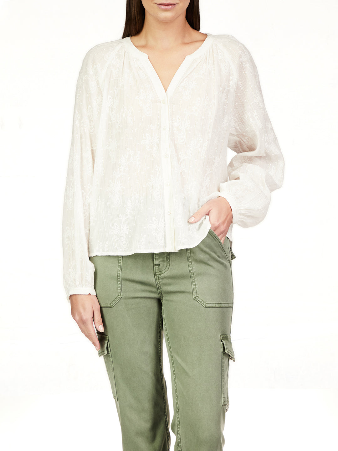 Sanctuary Clothing Shimmer Blouse in Chalk