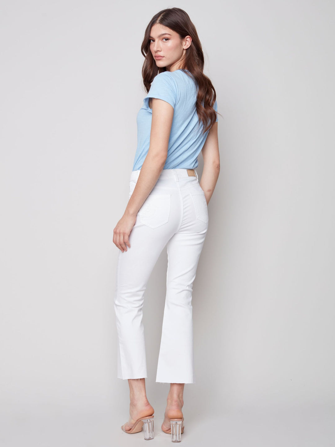 Charlie B Wide Leg Raw Edge Denim Pant in White