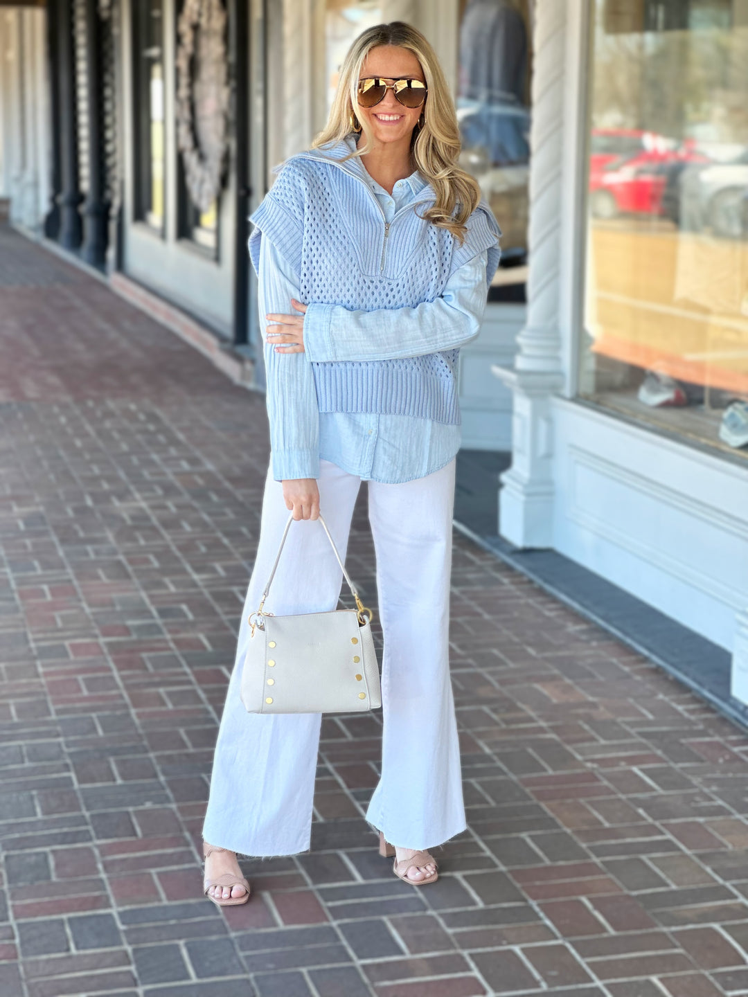 Forever Mine Half Zip Sweater in Light Blue