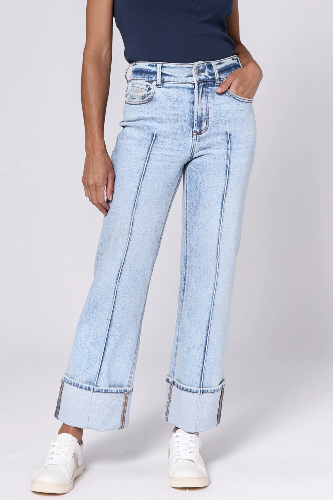 Dear John Holly High Rise Cuffed Hem Straight Jeans in Lake Shore