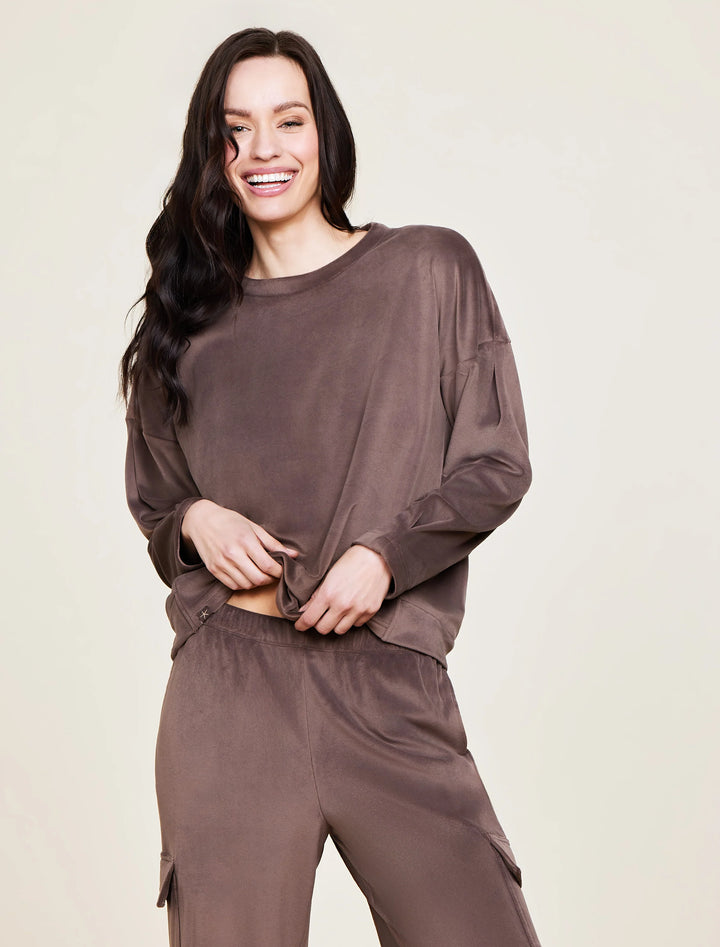 Barefoot Dreams LuxeChic® Tucked Sweatshirt in Java