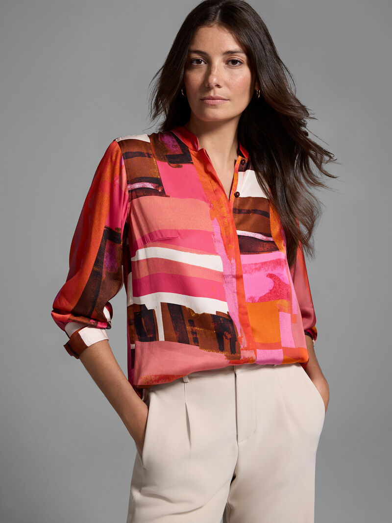 Nic + Zoe Artful Blocks Glossy Pink Blouse