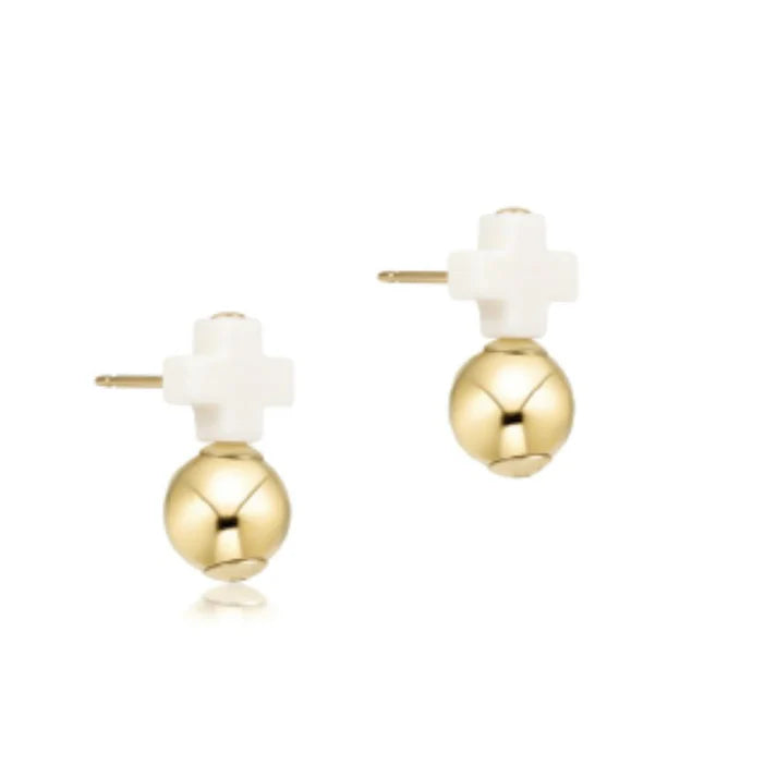 Enewton Signature Cross Off-White Stud- Gold