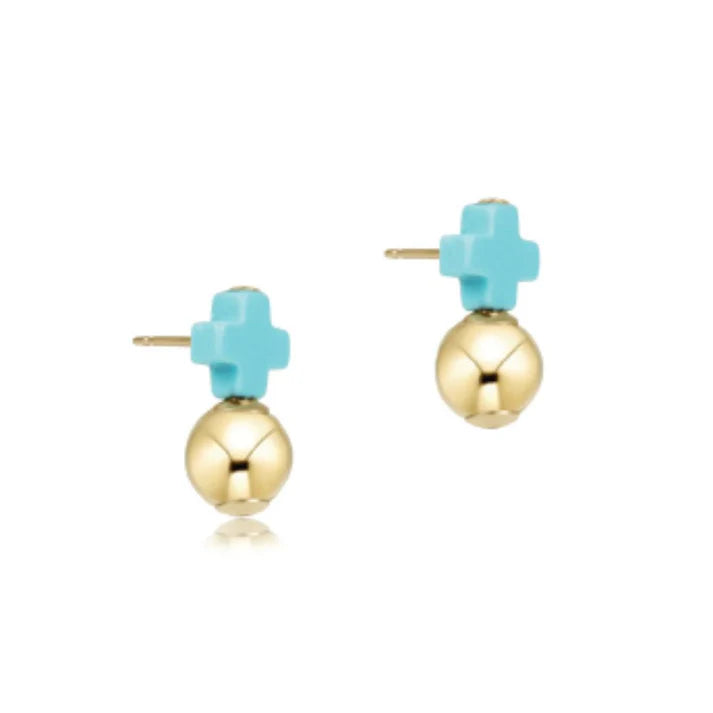 Enewton Signature Cross Turquoise Stud- Gold