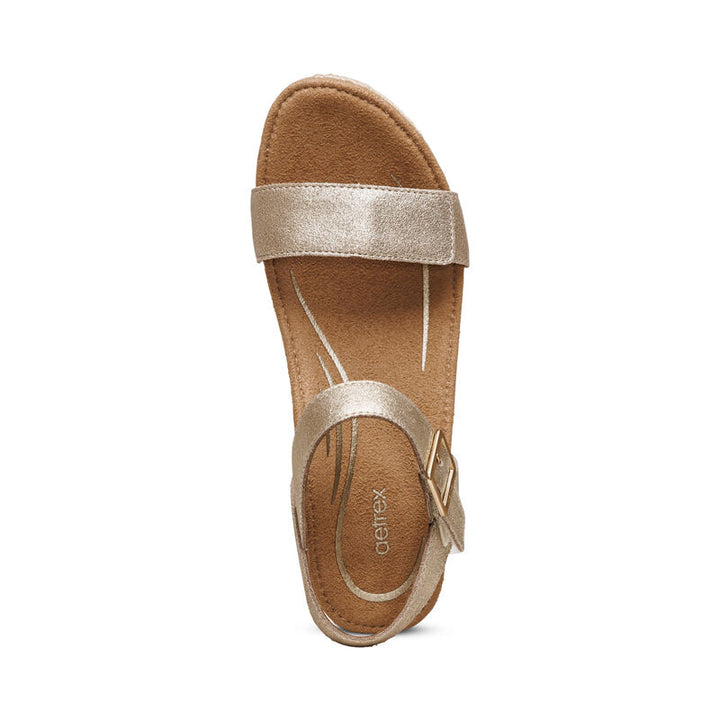 aetrex Sydney Quarter Strap Espadrille Wedge in Champagne