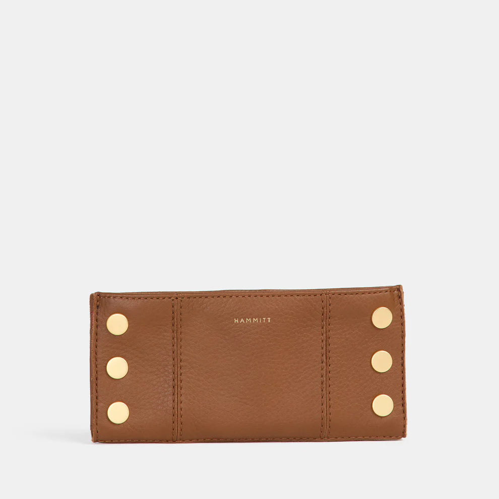 Hammitt 110 North Bifold Leather Wallet in Mahogany Pebble/Brushed Gold Red Zip