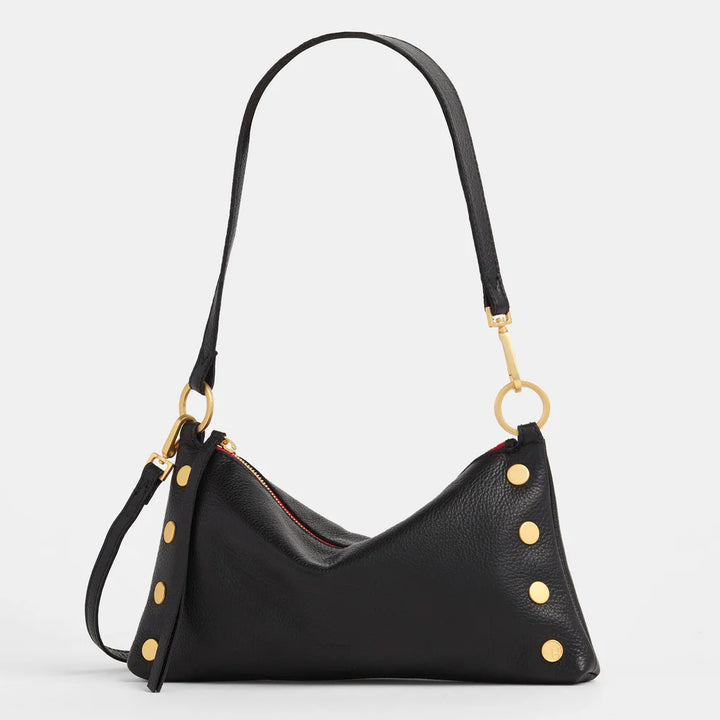 Hammitt Kyle Leather Shoulder Bag in Black/Brushed Gold with Red Zipper