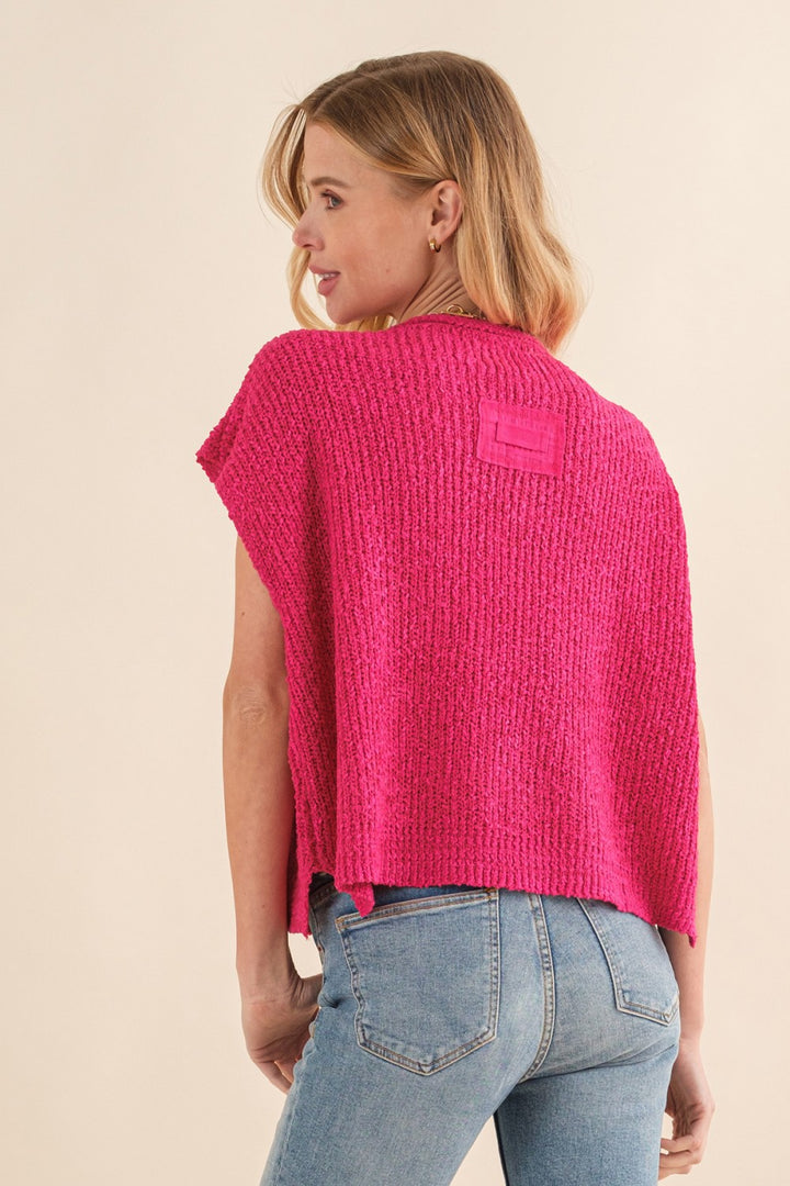 Patch Sleeveless Sweater in Fuchsia