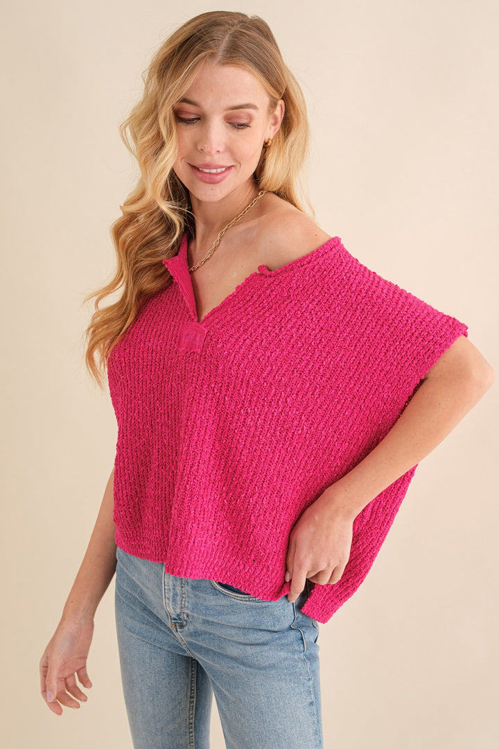 Patch Sleeveless Sweater in Fuchsia