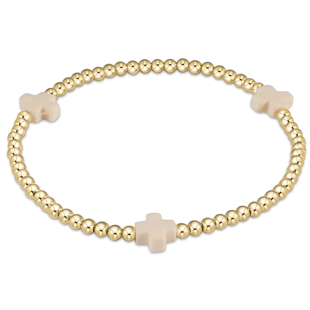 Enewton Signature Cross Admire Gold Pattern 3mm Bead Bracelet- Off-White