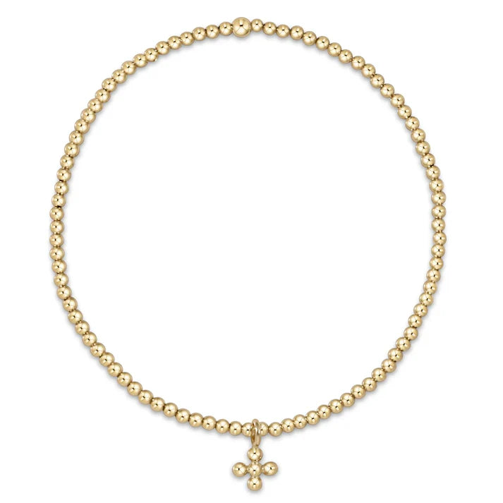 enewton 6.25" Classic Gold 2mm Bead Bracelet - Classic Beaded Signature Cross Small Gold Charm