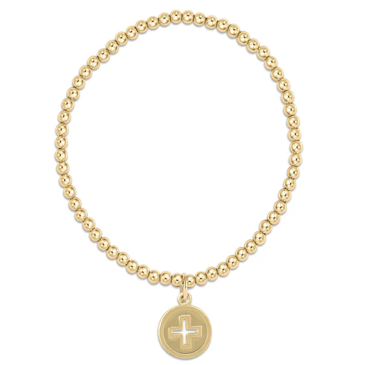 Enewton Classic Gold 3mm Bead Bracelet- Signature Cross Gold Disc