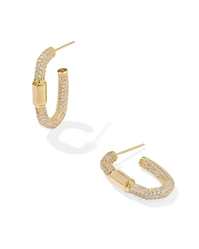 Kendra Scott Emery Gold Hoop Earrings in White Crystal