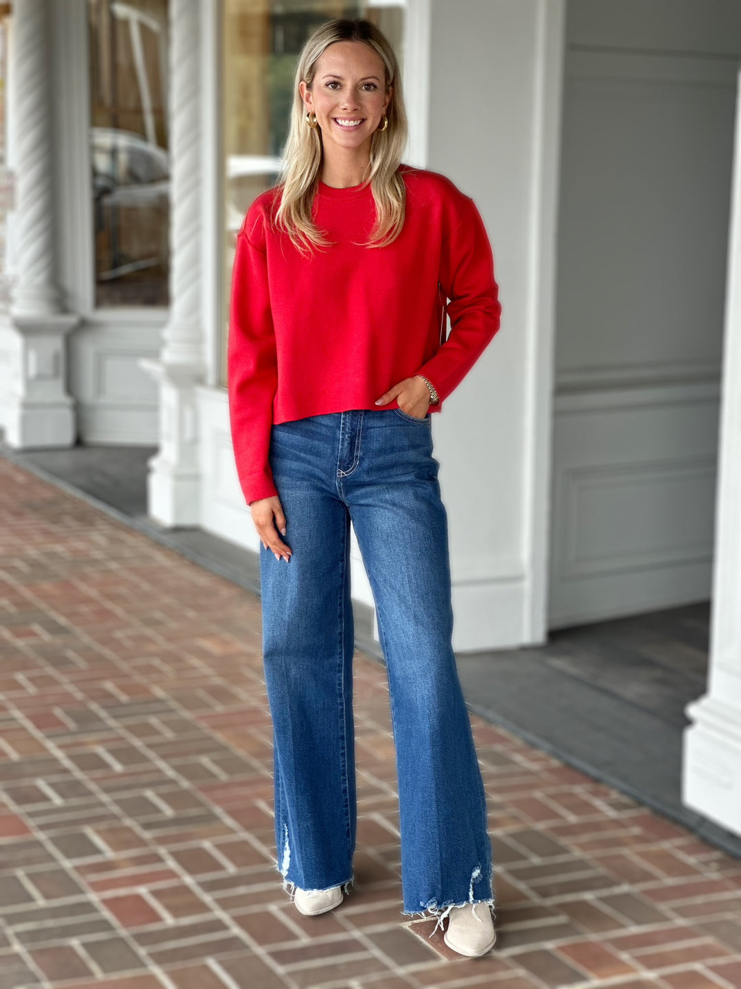 Malika Long Sleeve Red Pull-Over Sweater