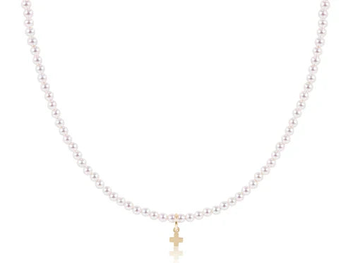 Enewton 15"Choker Classic Pearl 3mm Bead-Signature Gold Cross Charm