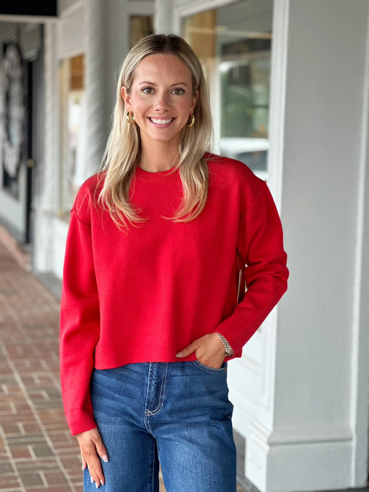 Malika Long Sleeve Red Pull-Over Sweater