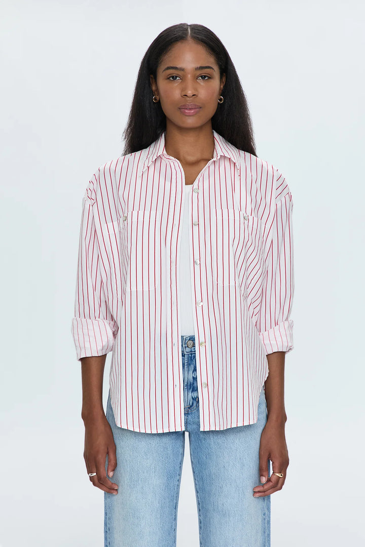 Pistola Samantha Oversized Button Up Shirt in Ruby Stripe