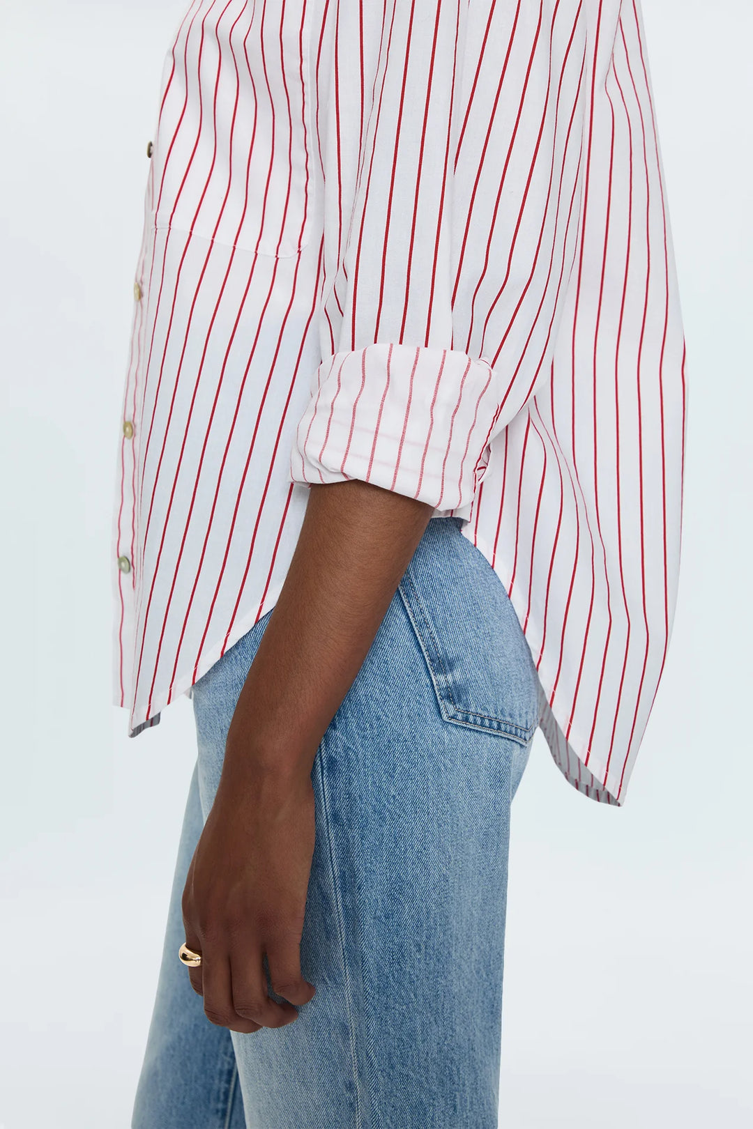 Pistola Samantha Oversized Button Up Shirt in Ruby Stripe