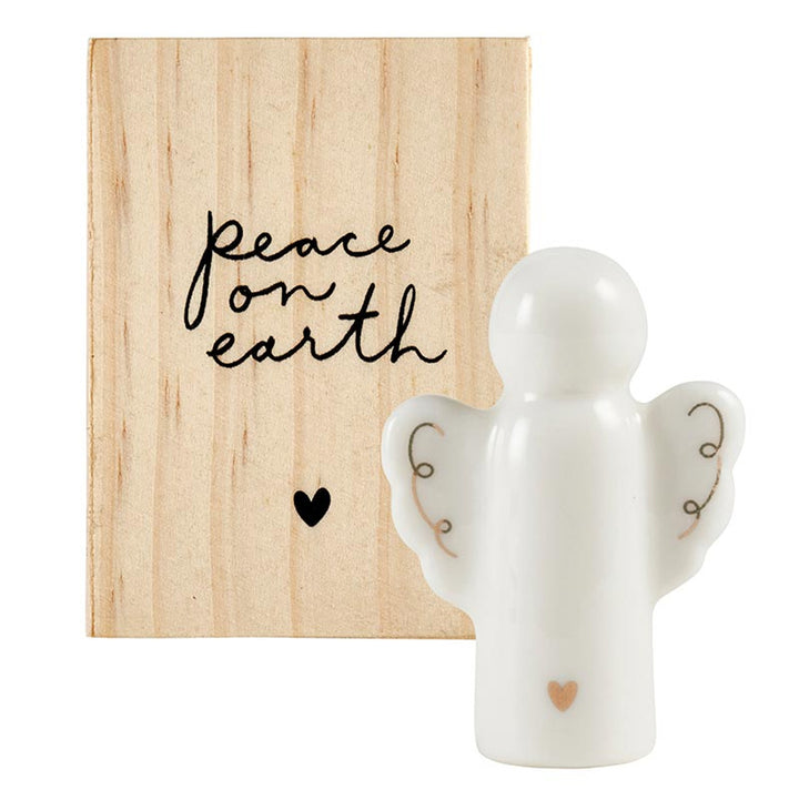 Angel Ceramic Figurine Pine Wood Box