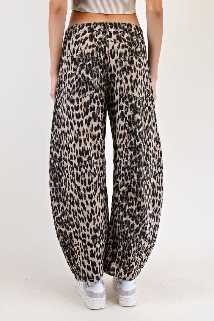 With A Leap Chestnut Leopard Print Barrel Jean