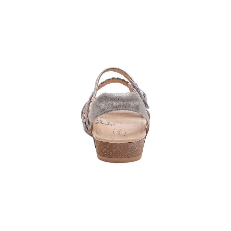 aetrex Jillian Braided Quarter Strap Sandal in Brushed Silver