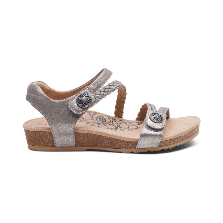 aetrex Jillian Braided Quarter Strap Sandal in Brushed Silver