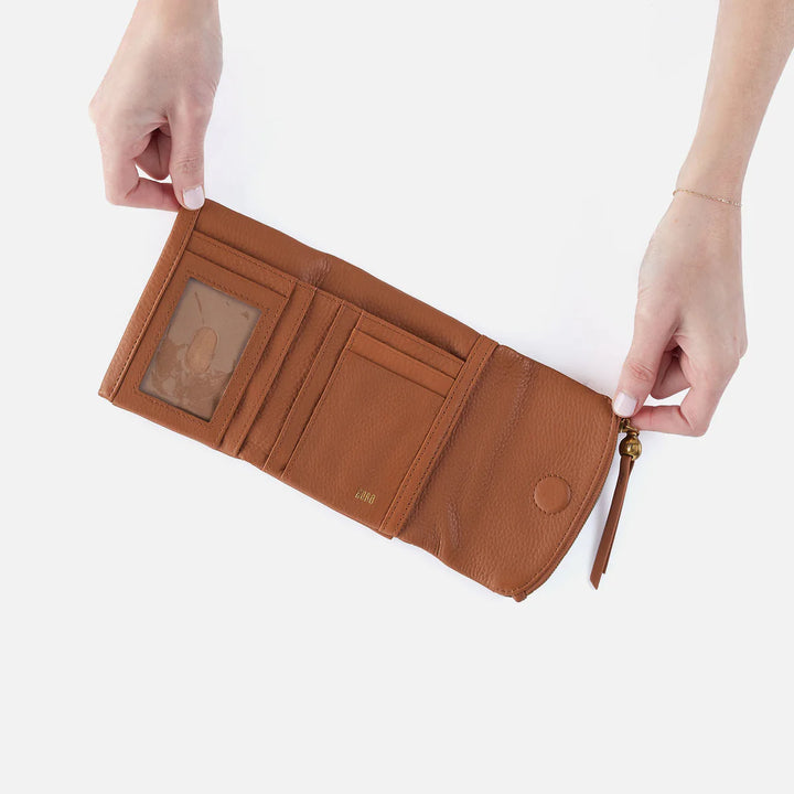 Hobo Fern Medium Trifold Wallet in Pebbled Leather | Warm Honey