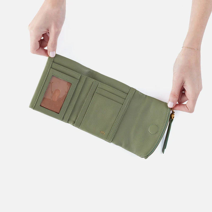 Hobo Fern Medium Trifold Wallet in Pebbled Leather | Watercress