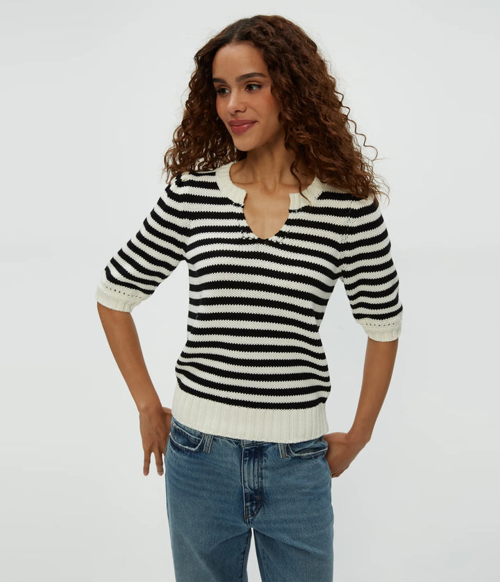 Michael Stars Rosanna Striped Puff Sleeve Sweater in Black