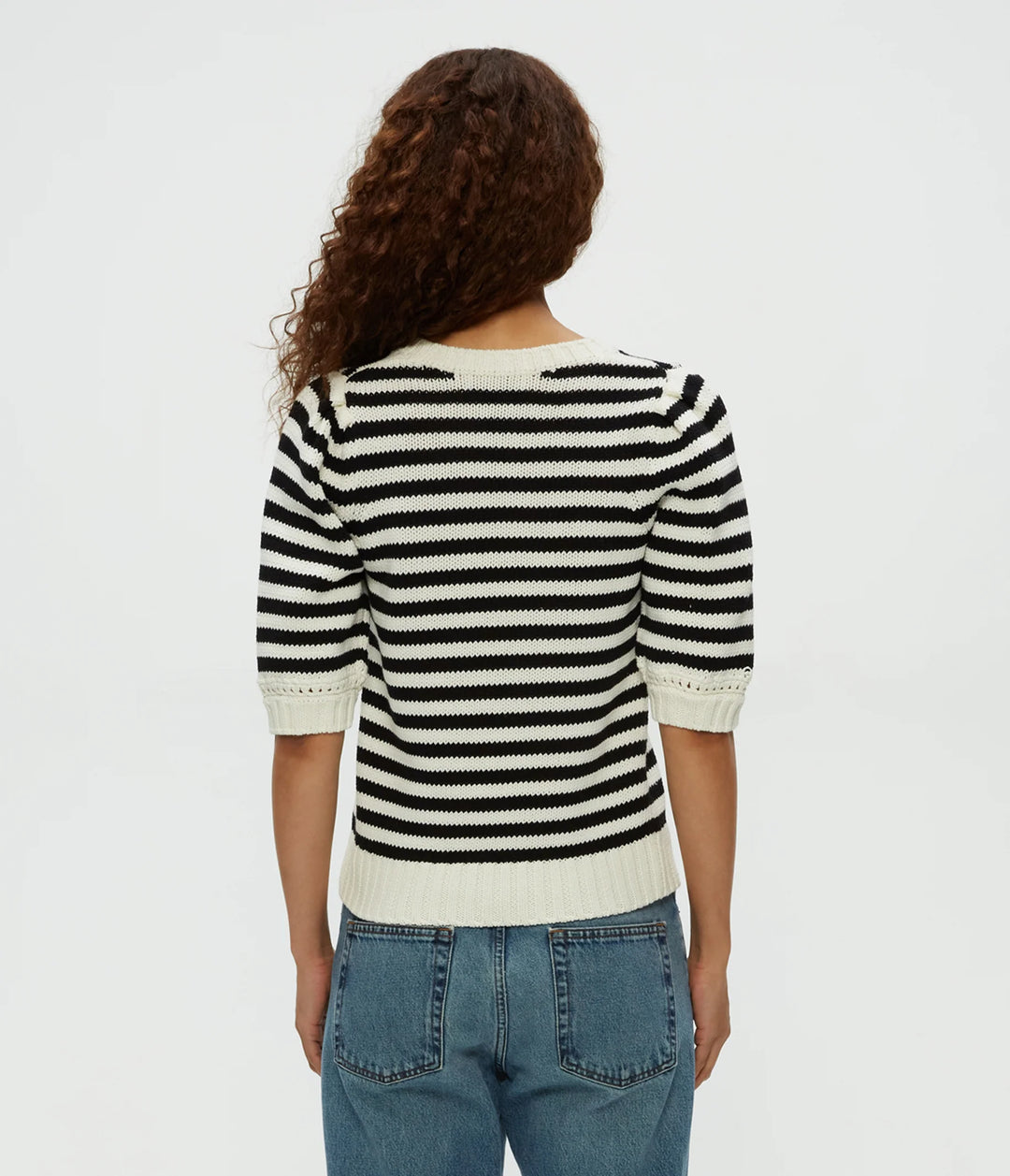 Michael Stars Rosanna Striped Puff Sleeve Sweater in Black