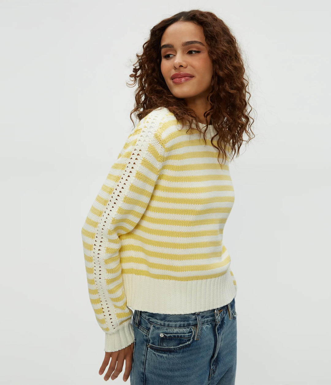 Michael Stars Merle Striped Crewneck Sweater in Lemonade