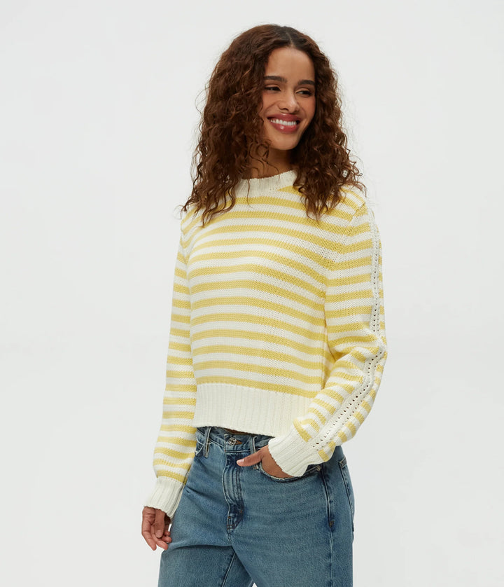 Michael Stars Merle Striped Crewneck Sweater in Lemonade