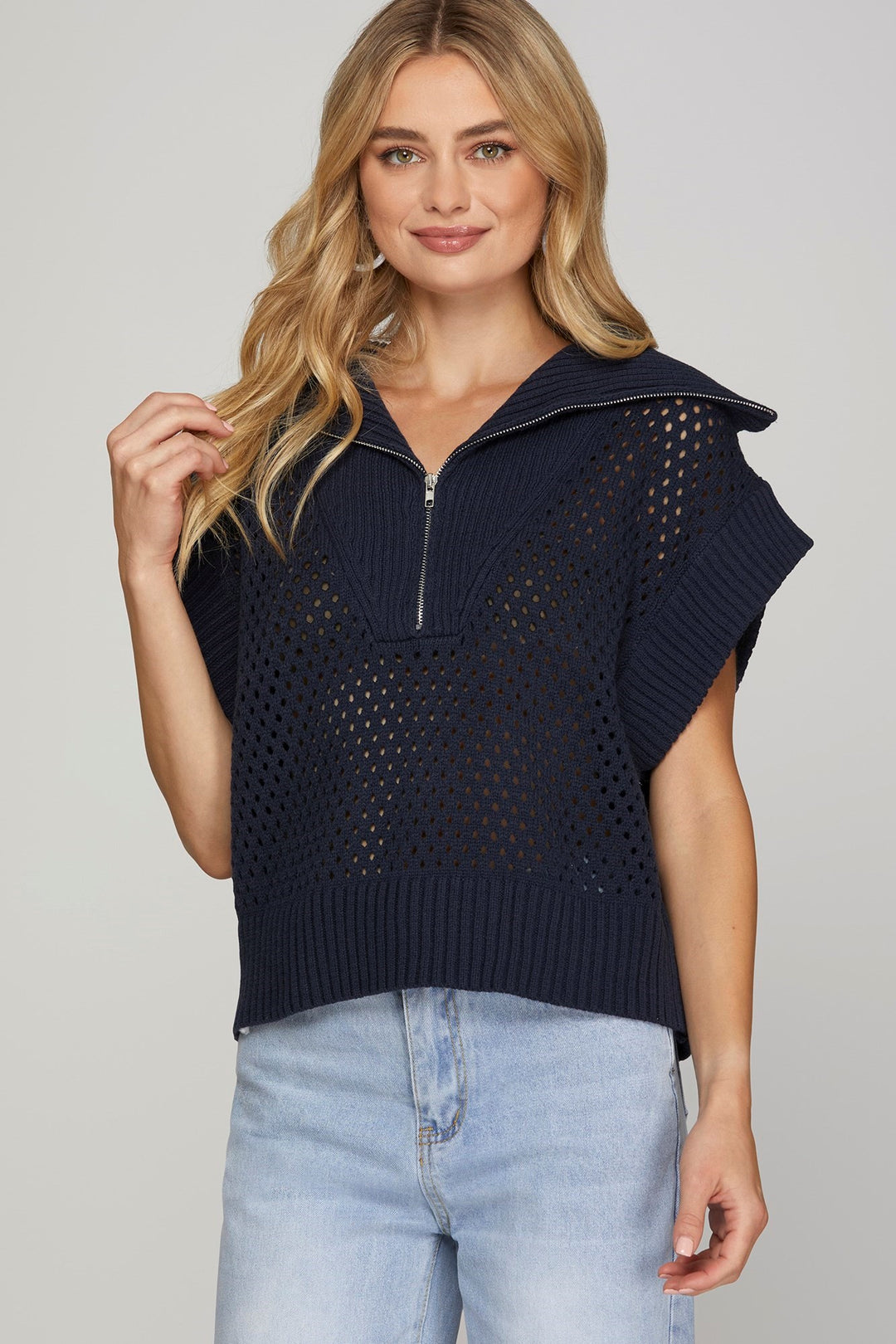 Forever Mine Half Zip Sweater in Navy