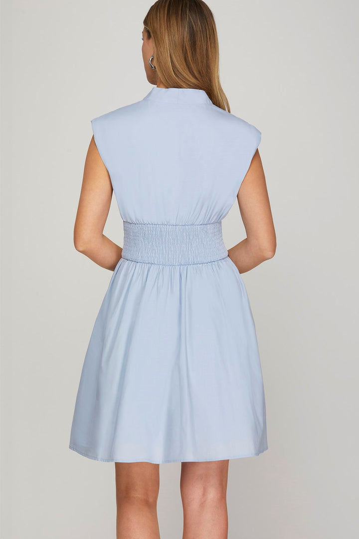 Timeless Flare Zip Mini Pocket Dress in Blue