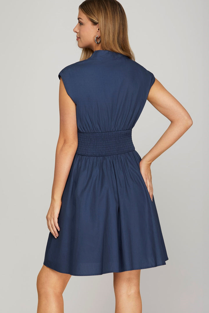 Timeless Flare Zip Mini Pocket Dress in Navy Blue