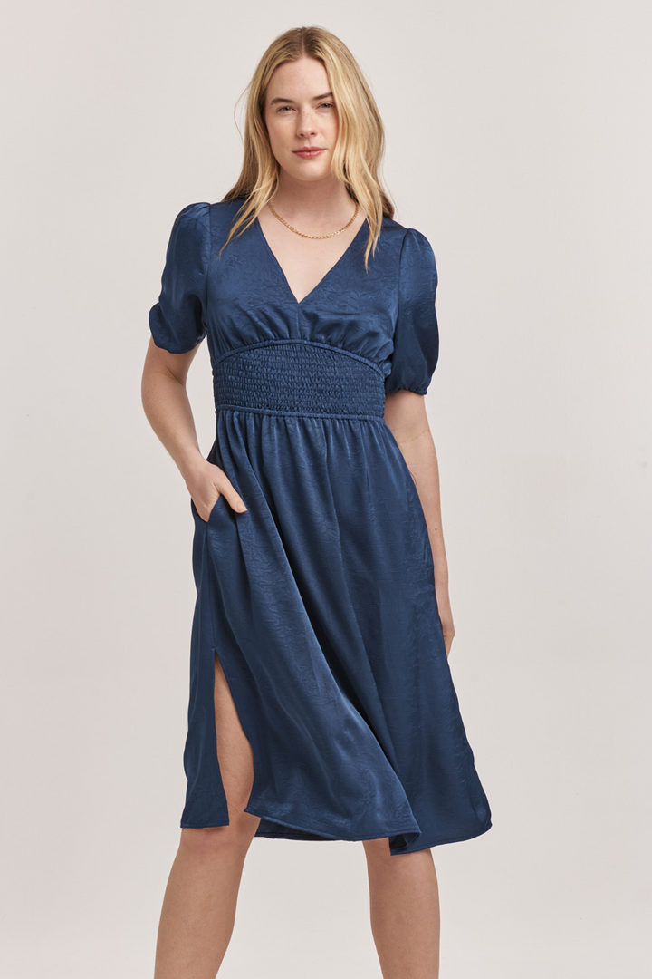 Dear John Jennifer Smocked Waist New Blue Midi Dress