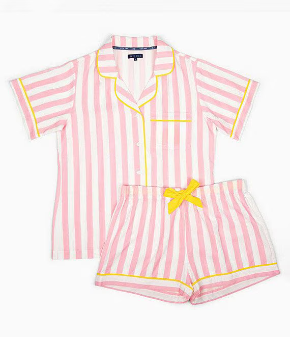 Katie Kime Retro Stripe Pajama Shorts Set in Pink