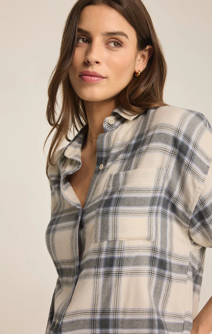 Z Supply River Plaid Button Up in Thunder Cloud