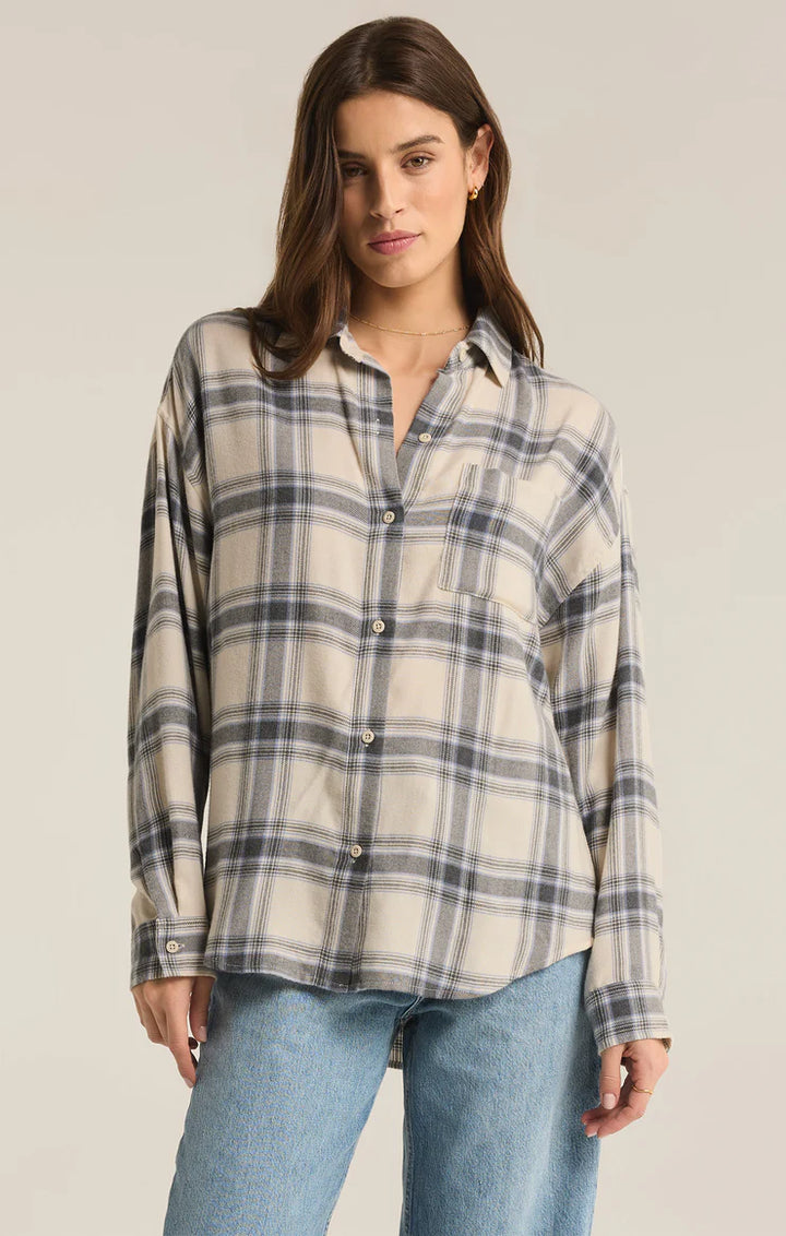 Z Supply River Plaid Button Up in Thunder Cloud