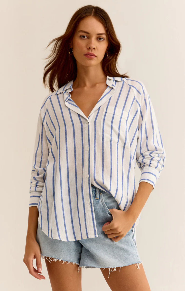 Z Supply Perfect Linen Stripe Top in Palace Blue