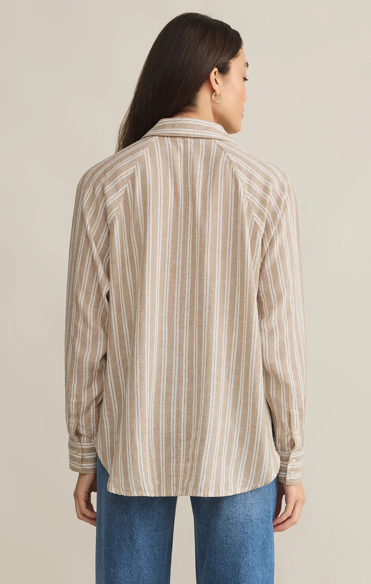 Z Supply Perfect Linen Stripe Top in Pebble Moon