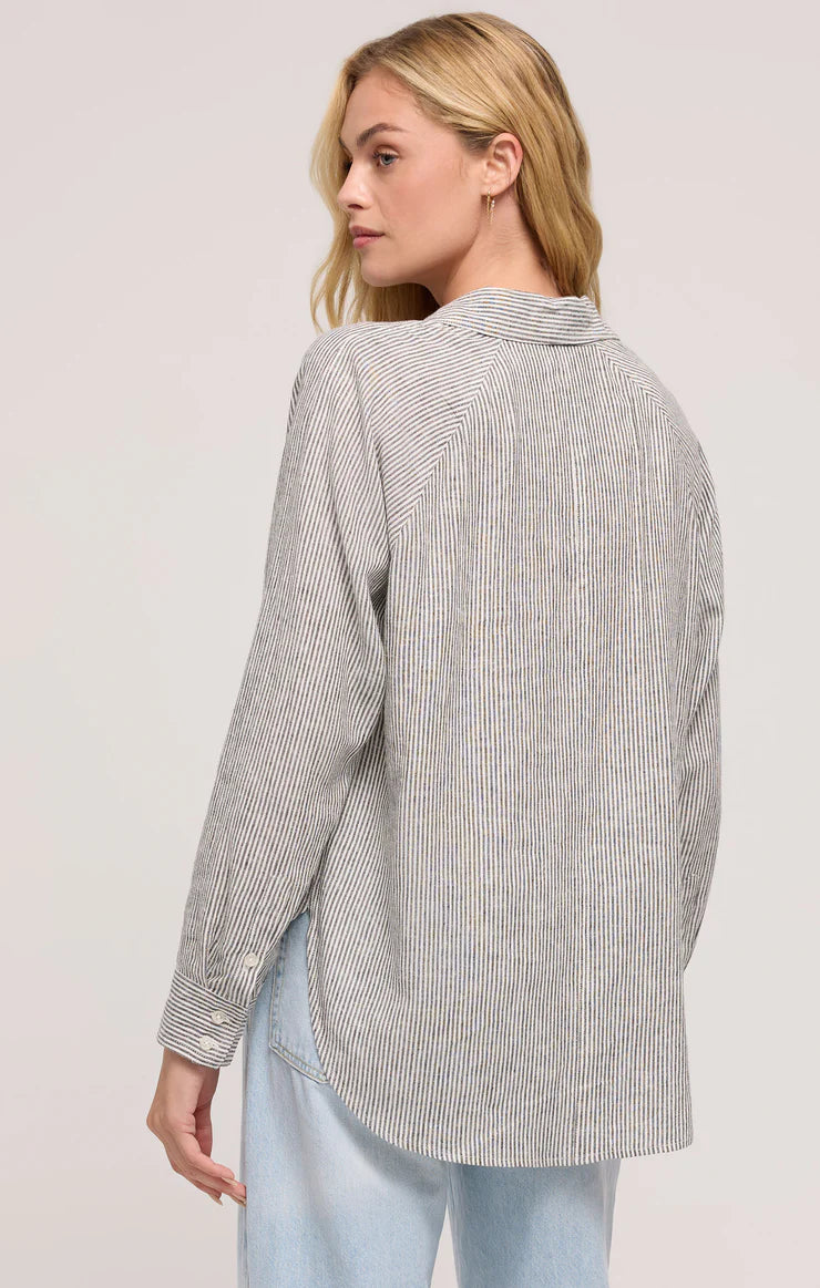 Z Supply Perfect Linen Stripe Top in Sea Salt