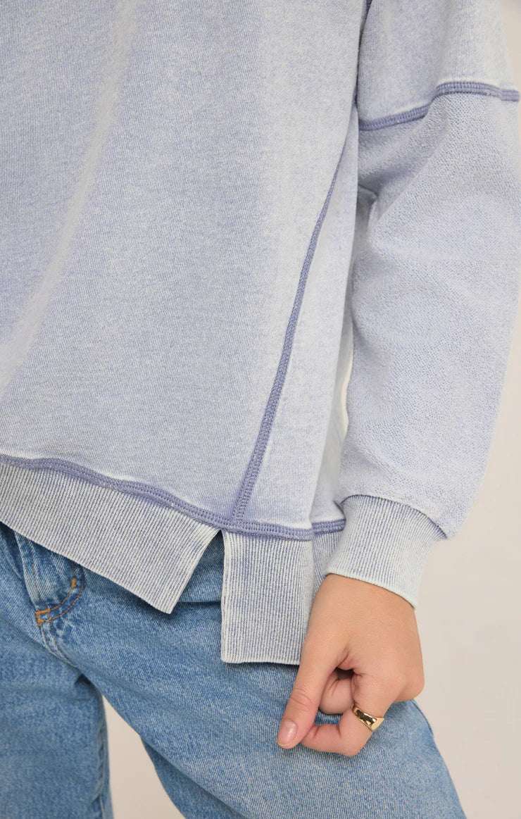 Z Supply Easy V Neck Knit Denim Sweatshirt