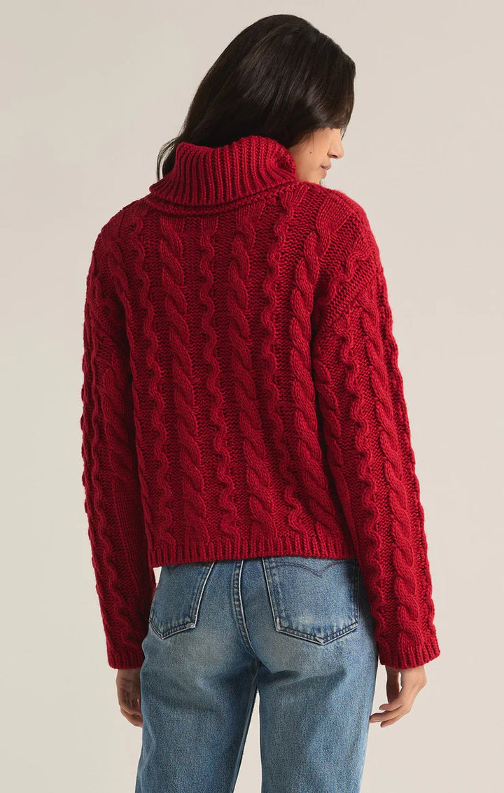 Z Supply Tied To You Cable Knit Turtleneck in Haute Red